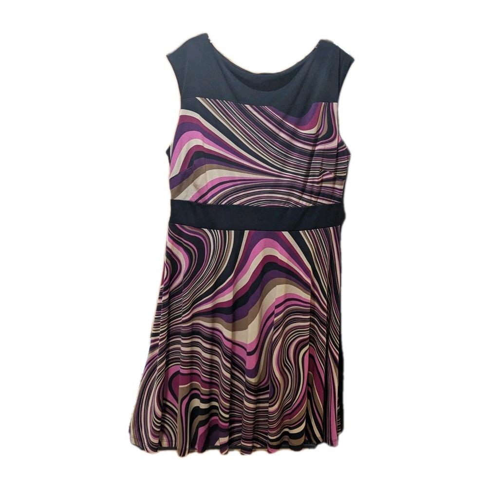 Sandra Darren Dress Women Size 14 Multicolor Fit & Flare Sleeveless Stretch Line